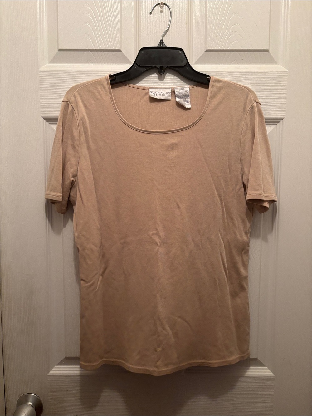 Worthington Short Sleeve Scoop Neck Top in Beige